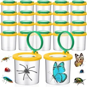 24 Pcs Bug Jar Viewer Magnifying Insect Box Magnifier Bug Container Bulk Insect Container Cage for Kids Children Science Nature Exploration Educational Tool Collecting Kit (Yellow)