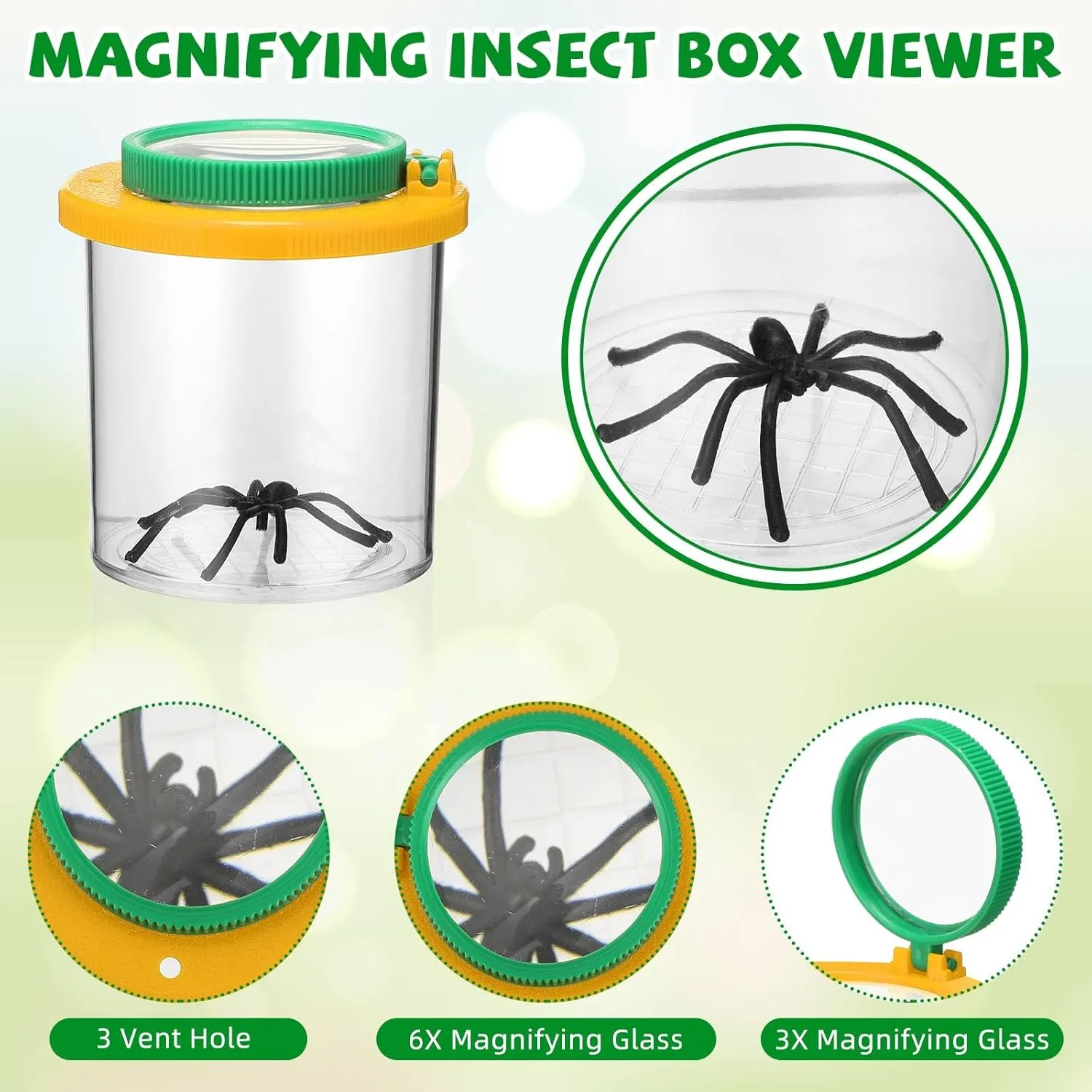 24 Pcs Bug Jar Viewer Magnifying Insect Box Magnifier Bug Container Bulk Insect Container Cage for Kids Children Science Nature Exploration Educational Tool Collecting Kit (Yellow)