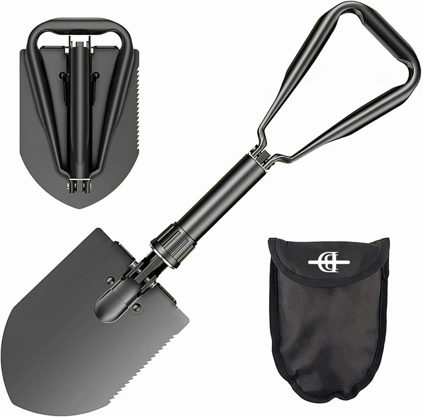 24.5" Collapsible Shovel, Heavy Duty Foldable Shovel, Camping Shovel and Pickax, Military Entrenching Tool for Gardening, Camping, Mud&Snow, Off Road, Portable Car Emergency kit