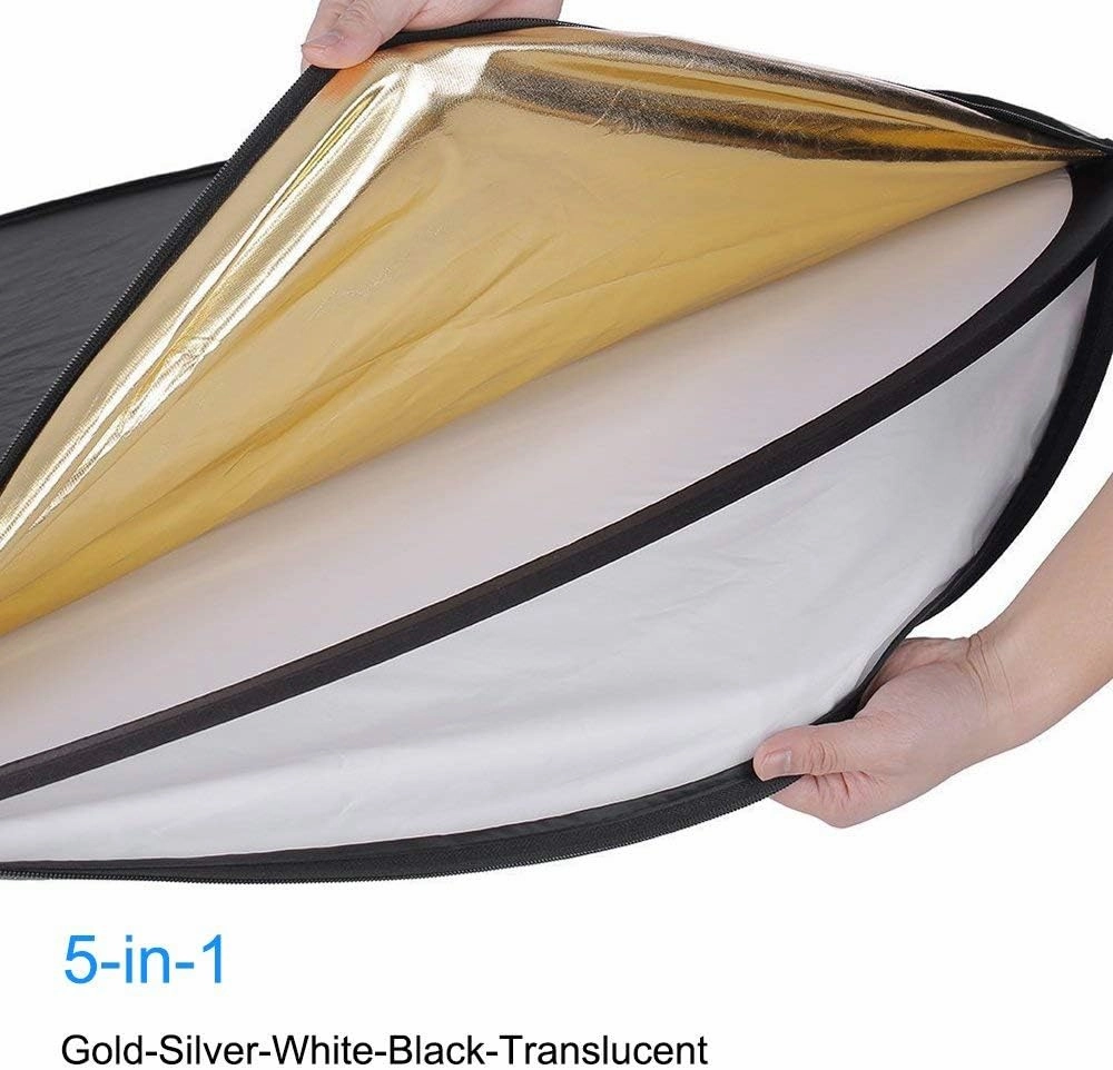 24" (60cm) 5-in-1 Portable Collapsible Multi-Disc Photography Light Photo Reflector for Studio/Outdoor Lighting with Bag - Translucent, Silver, Gold, White and Black
