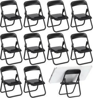 24pcs Mini Folding Chair Phone Stand Black Dollhouse Furniture Model Miniature Decoration for Home Office for