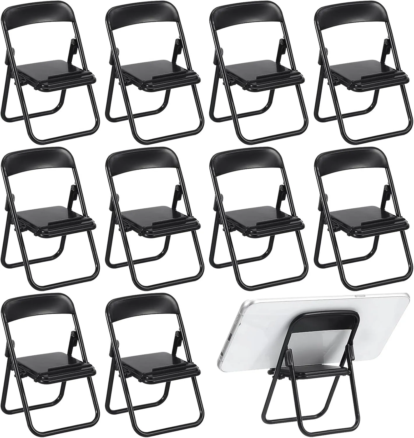 24pcs Mini Folding Chair Phone Stand Black Dollhouse Furniture Model Miniature Decoration for Home Office for