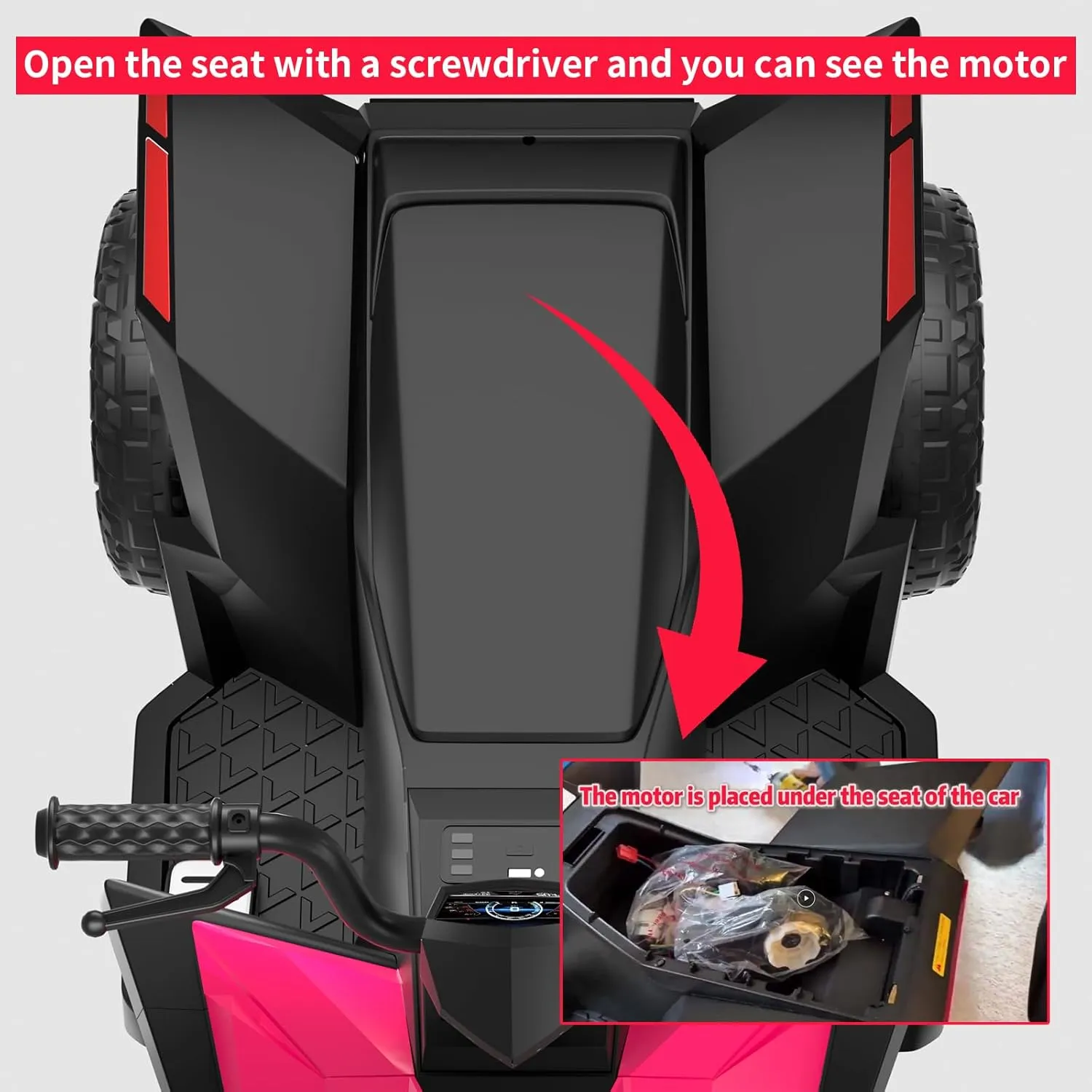 24V Kids ATV, 2 Seater Ride-On ATV for Kids Age 4-8 with 4 Spring Suspensions Power Wheel Electric Vehicle Car with Music, Led Lights, Bluetooth (Pink)