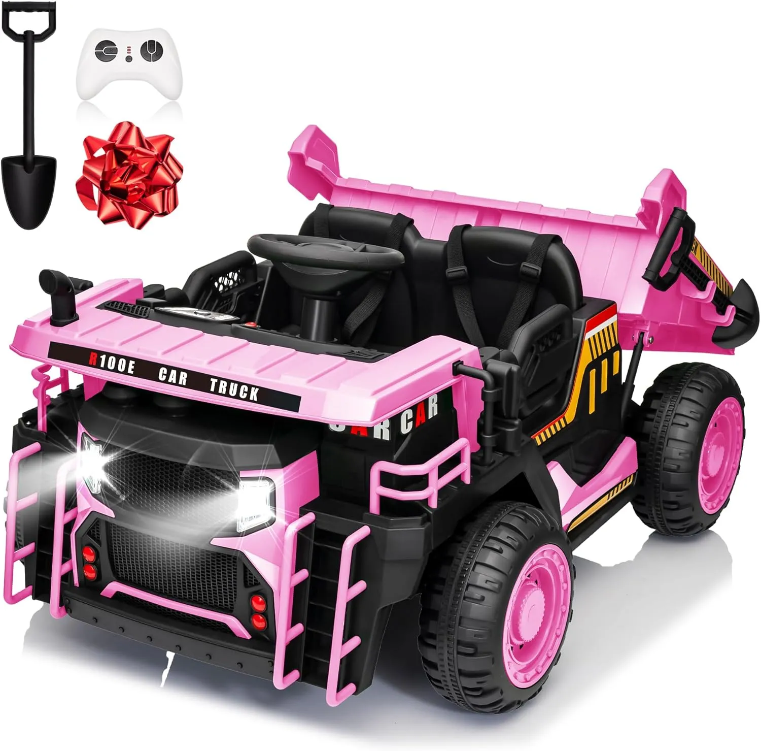 24V Ride On Dump Truck, 400W Powerful Motors, 20" Spacious Two Seater Ride On Car w/Electric Dump Bed and Extra Shovel, Up to 4.9Mph, 110LBS Max, Ride on Construction Vehicle for Kids-Pink
