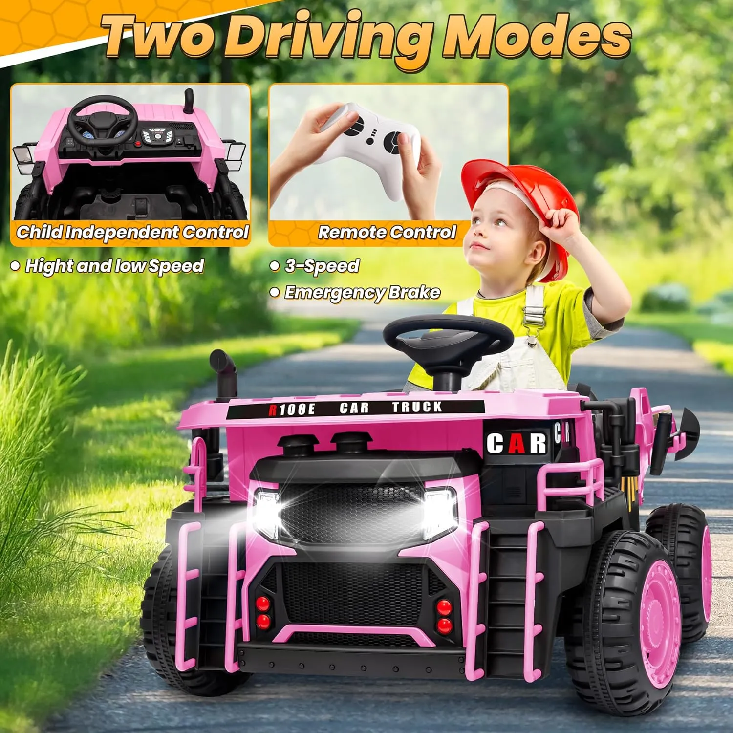 24V Ride On Dump Truck, 400W Powerful Motors, 20" Spacious Two Seater Ride On Car w/Electric Dump Bed and Extra Shovel, Up to 4.9Mph, 110LBS Max, Ride on Construction Vehicle for Kids-Pink