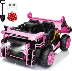 24V Ride On Dump Truck, 400W Powerful Motors, 20" Spacious Two Seater Ride On Car w/Electric Dump Bed and Extra Shovel, Up to 4.9Mph, 110LBS Max, Ride on Construction Vehicle for Kids-Pink