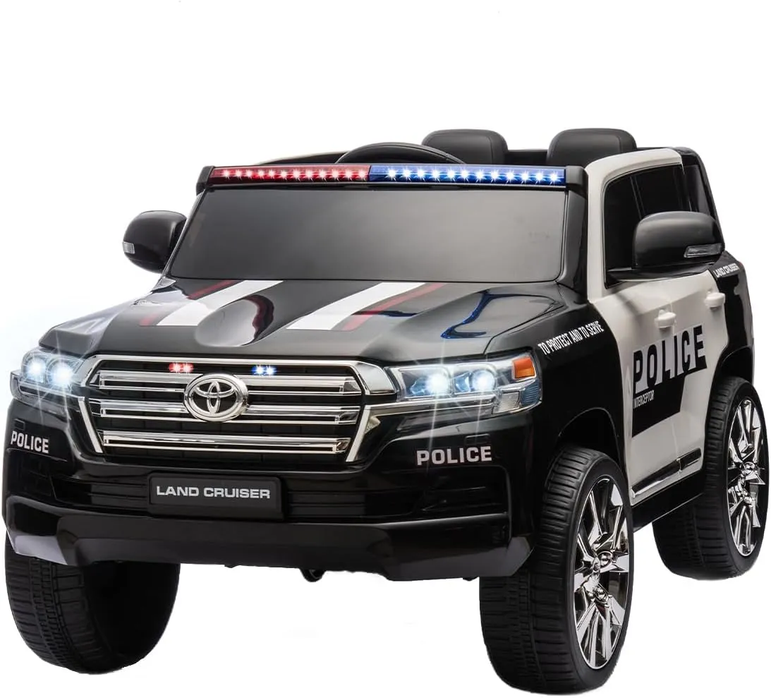 24V Ride on Toy for Kids, 24 Volt Electric Ride-on Police Car w/Remote Control, Power Wheels w/LED Light, Bluetooth, MP3, Battery Powered Electric Car for Big Kids (Black-White)
