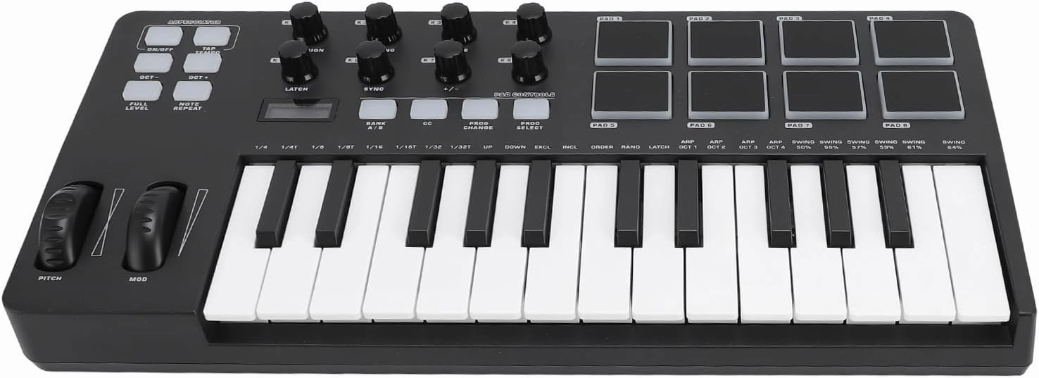 25 Key USB MIDI Keyboard Controller, Lightweight and Sturdy, Organinc LED Display Screen, Arpeggiator, for Cubase, Logic Pro, FL Studio