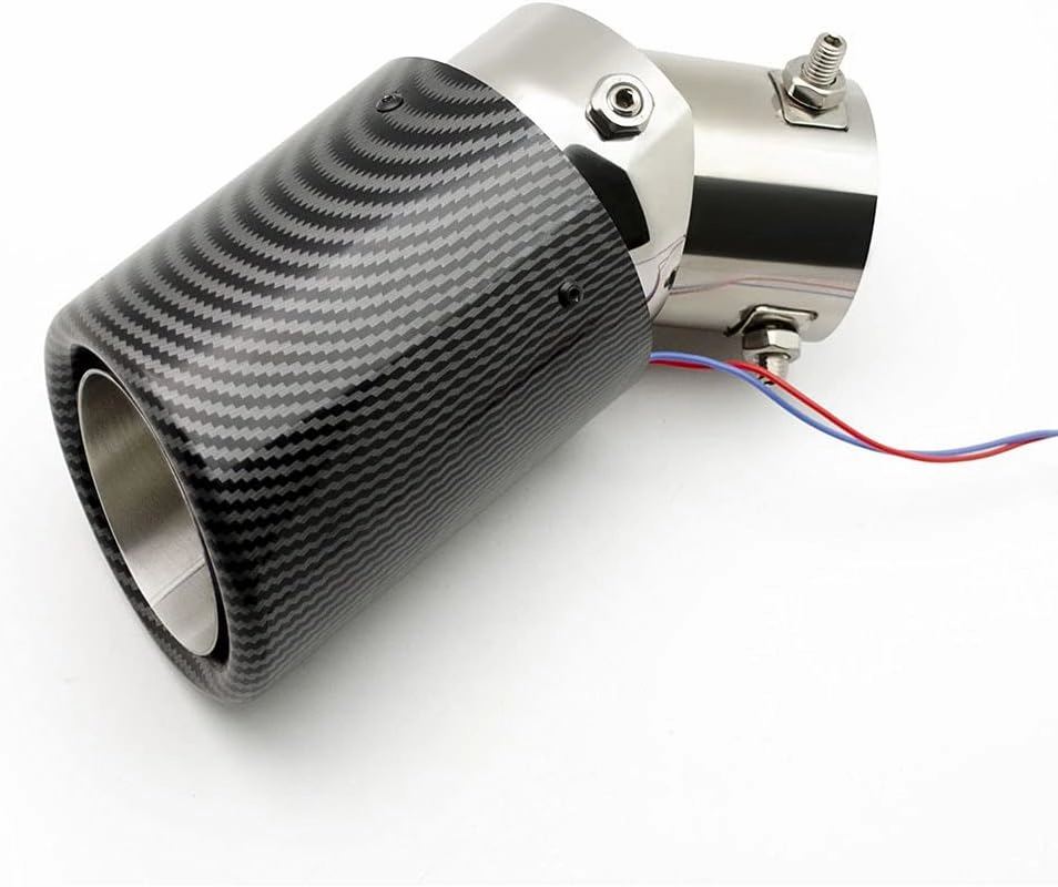 2.5''/63MM Inlet Carbon Fiber Car Exhaust Muffler Tip with LED Light Stainless Steel Muffler Racing Exhaust Tip Modification (Red LED,Rolled)