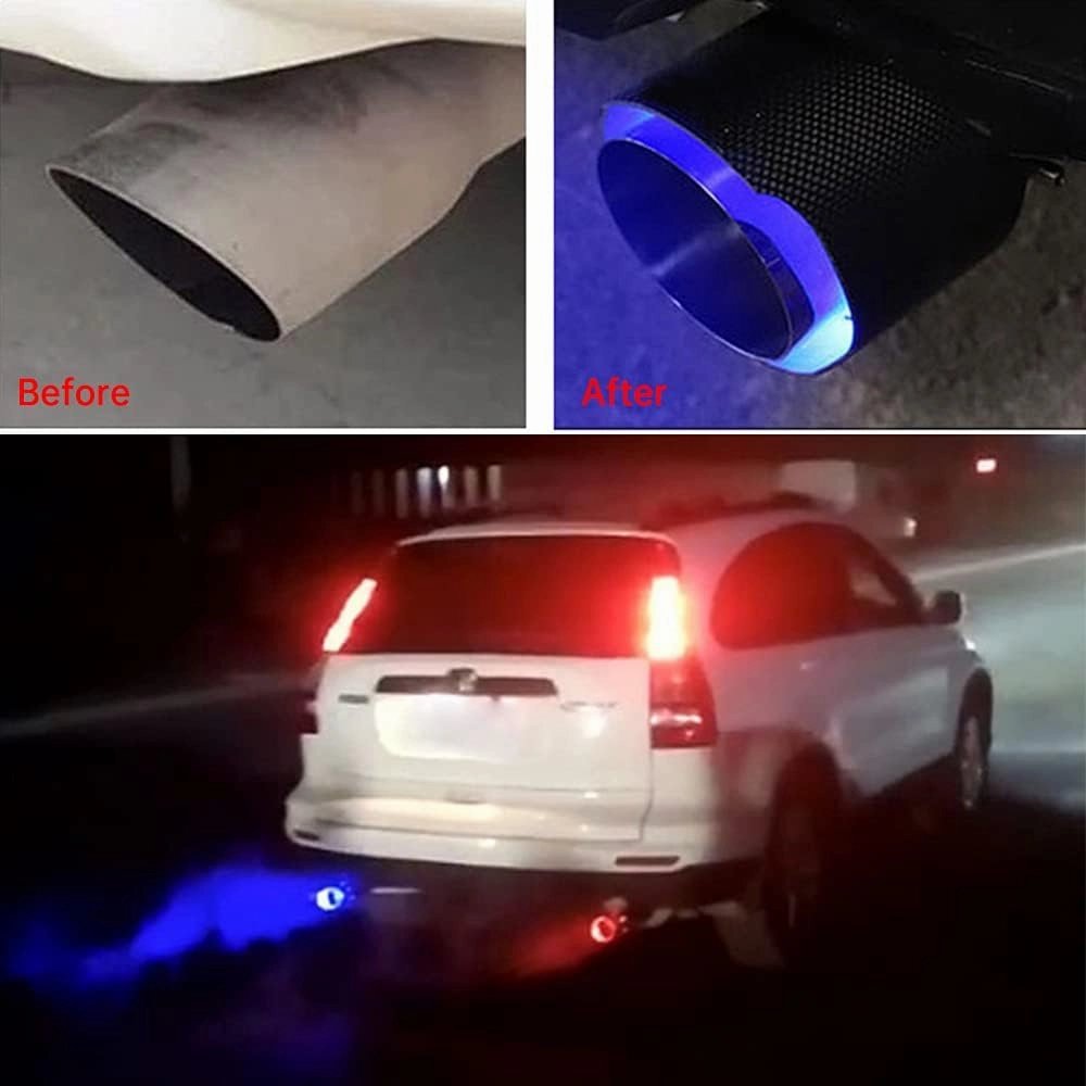 2.5''/63MM Inlet Carbon Fiber Car Exhaust Muffler Tip with LED Light Stainless Steel Muffler Racing Exhaust Tip Modification (Red LED,Rolled)