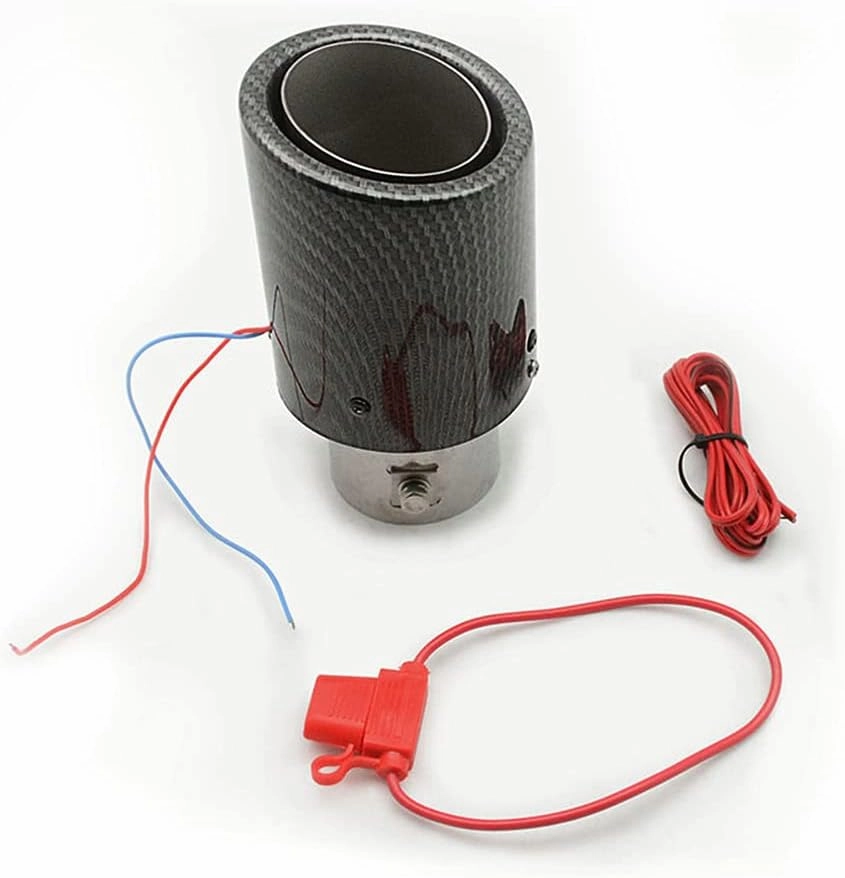 2.5''/63MM Inlet Carbon Fiber Car Exhaust Muffler Tip with LED Light Stainless Steel Muffler Racing Exhaust Tip Modification (Red LED,Rolled)