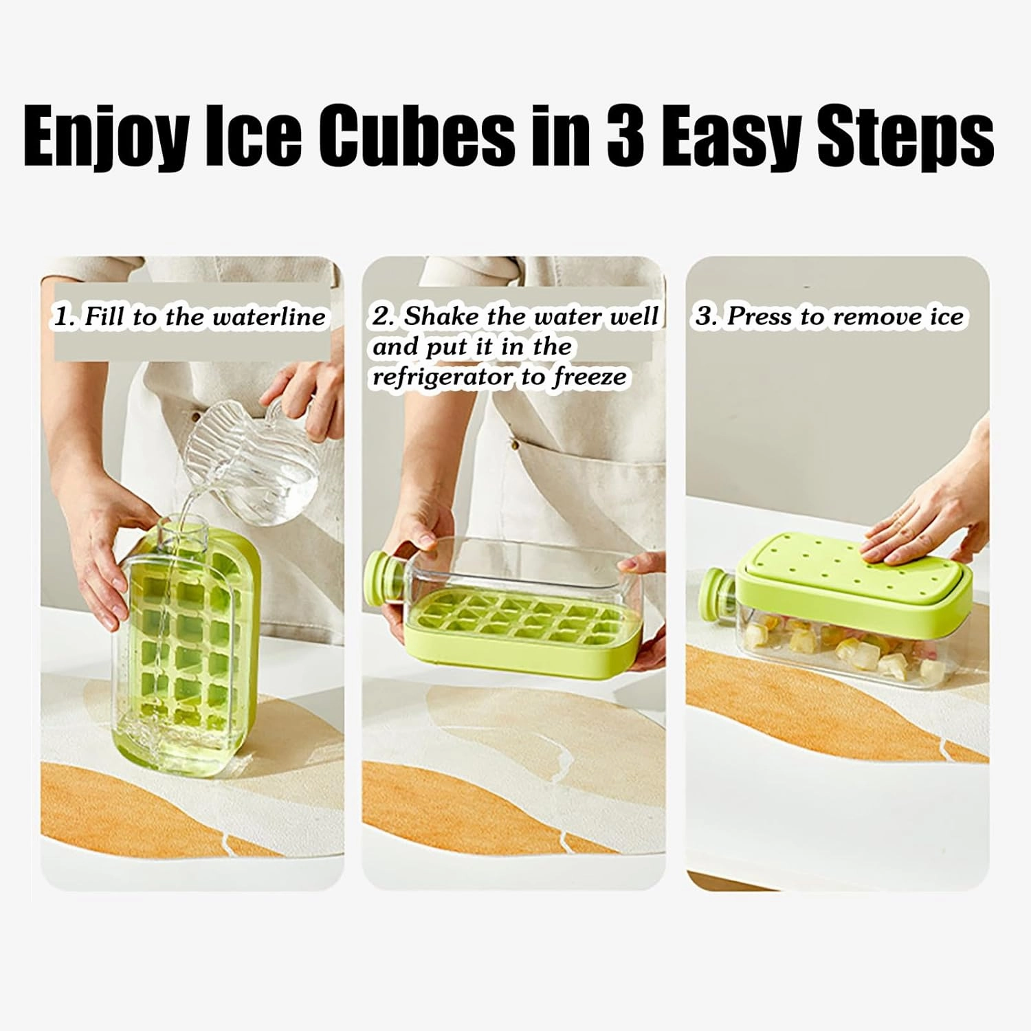 2-in-1 Ice Cube Bottle with Straw - Easy Press Ice Tray Water Bottle, Leak Proof Lid, Vertical Ice Maker for Freezer, Travel, Gym & Home Use (White, 800ml)