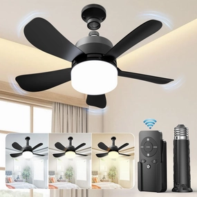 2-in-1 Socket Fan Light with Remote, Small Ceiling Fans with Lights, 3 Colors Dimmable LED Light Bulb Fan, 1000LM, Easy Install Screw-in E26 Base for Bedroom Kitchen Garage Living Room
