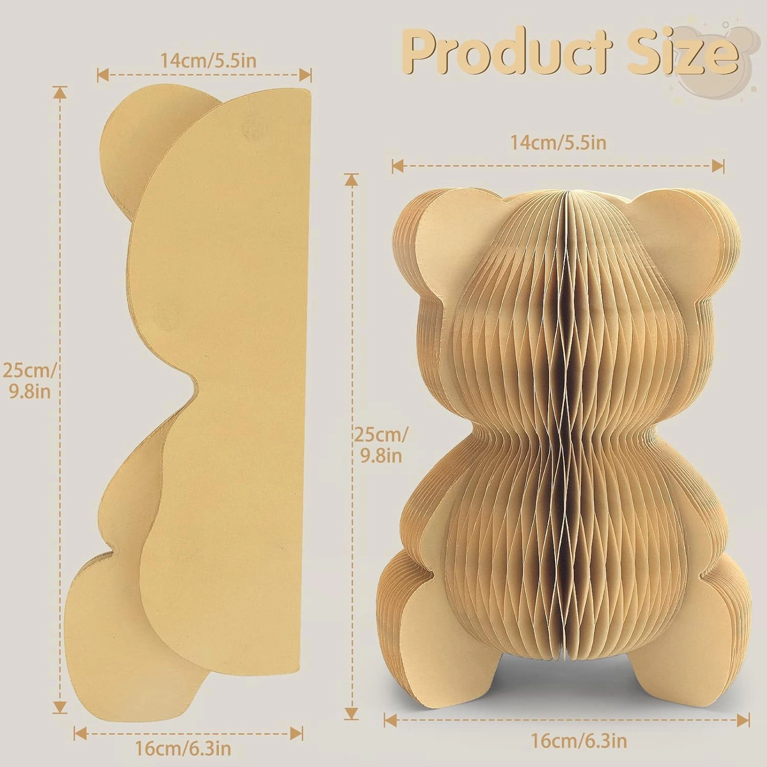 2 Pcs Bear Honeycomb Centerpieces, 10" Cute Bear Table Toppers for We Can Bearly Wait Baby Shower Decorations, Bear Themed Birthday Party Supplies