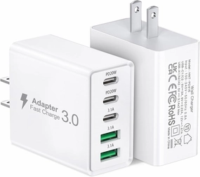 2Pack USB C Fast Charger Block,50W 5-Port USB C Wall Charger Brick,2 USB A & 3 USB C PD3.0 Power Adapter Multiport Type C Charging Plug for iPhone 16/15/14/13,Pad Mini/Pro,AirPods 4,GalaxyS23(White)