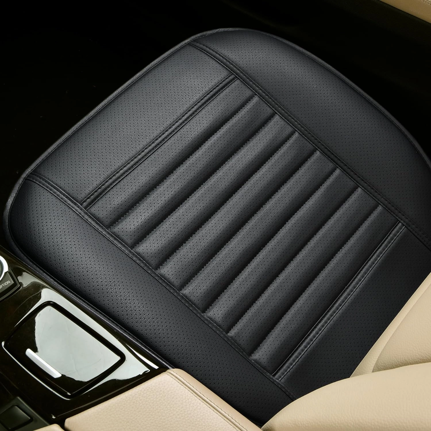2pc Edge Wrapping Comfortable Car Front Seat Covers, Seat Protectors, Anti-Slip Bottom Seat Cushion Covers for Auto with PU Leather(Black)