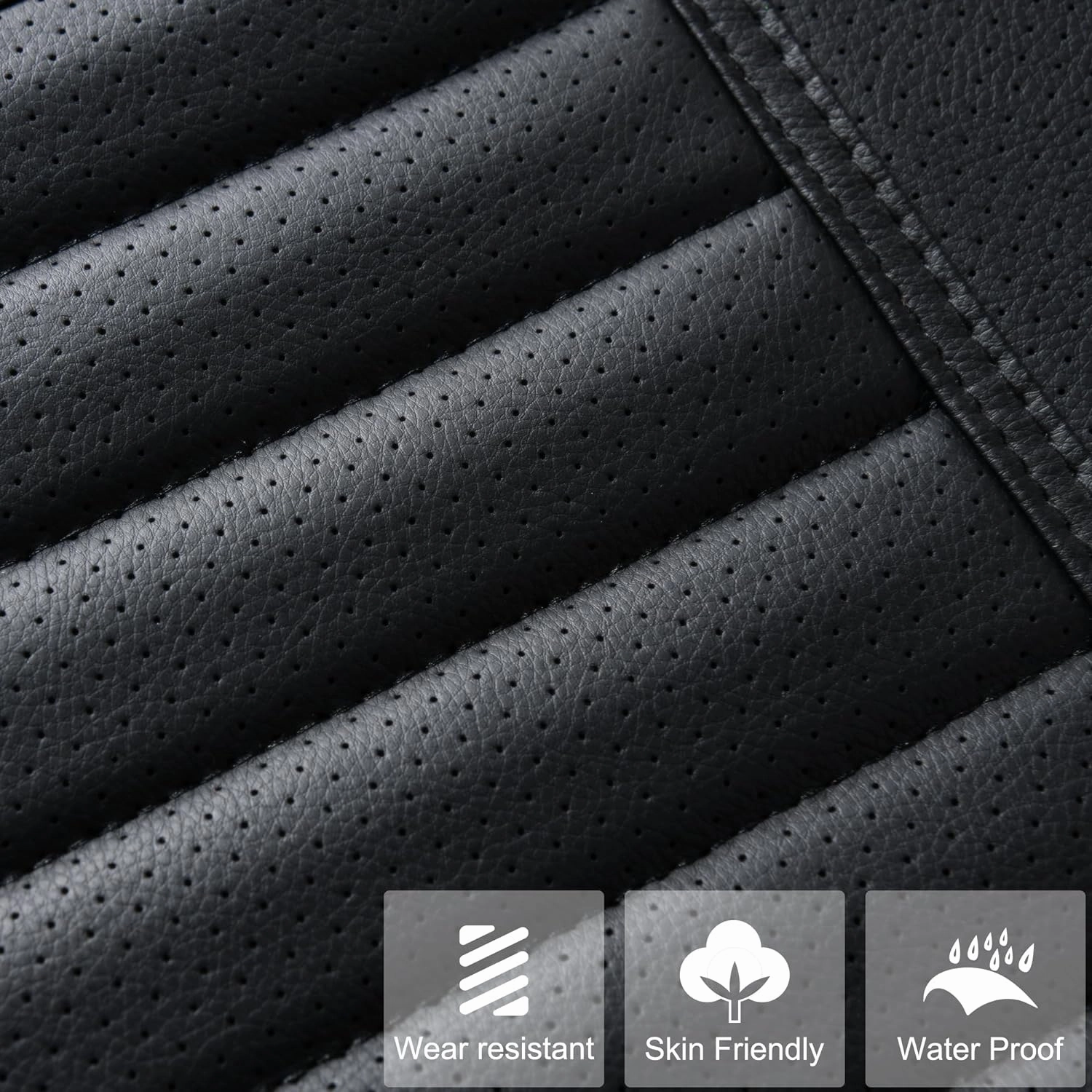 2pc Edge Wrapping Comfortable Car Front Seat Covers, Seat Protectors, Anti-Slip Bottom Seat Cushion Covers for Auto with PU Leather(Black)