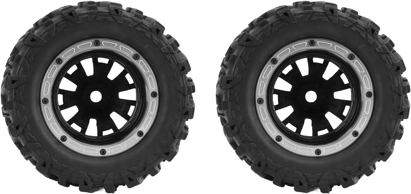 2PCS RC Car Rubber Tire, Strong Grip RC Rubber Wheels, Flexible Strong Cushioning RC Car Tires Replacement, RC Car Wheels for 1/7 RC Car(Silver)