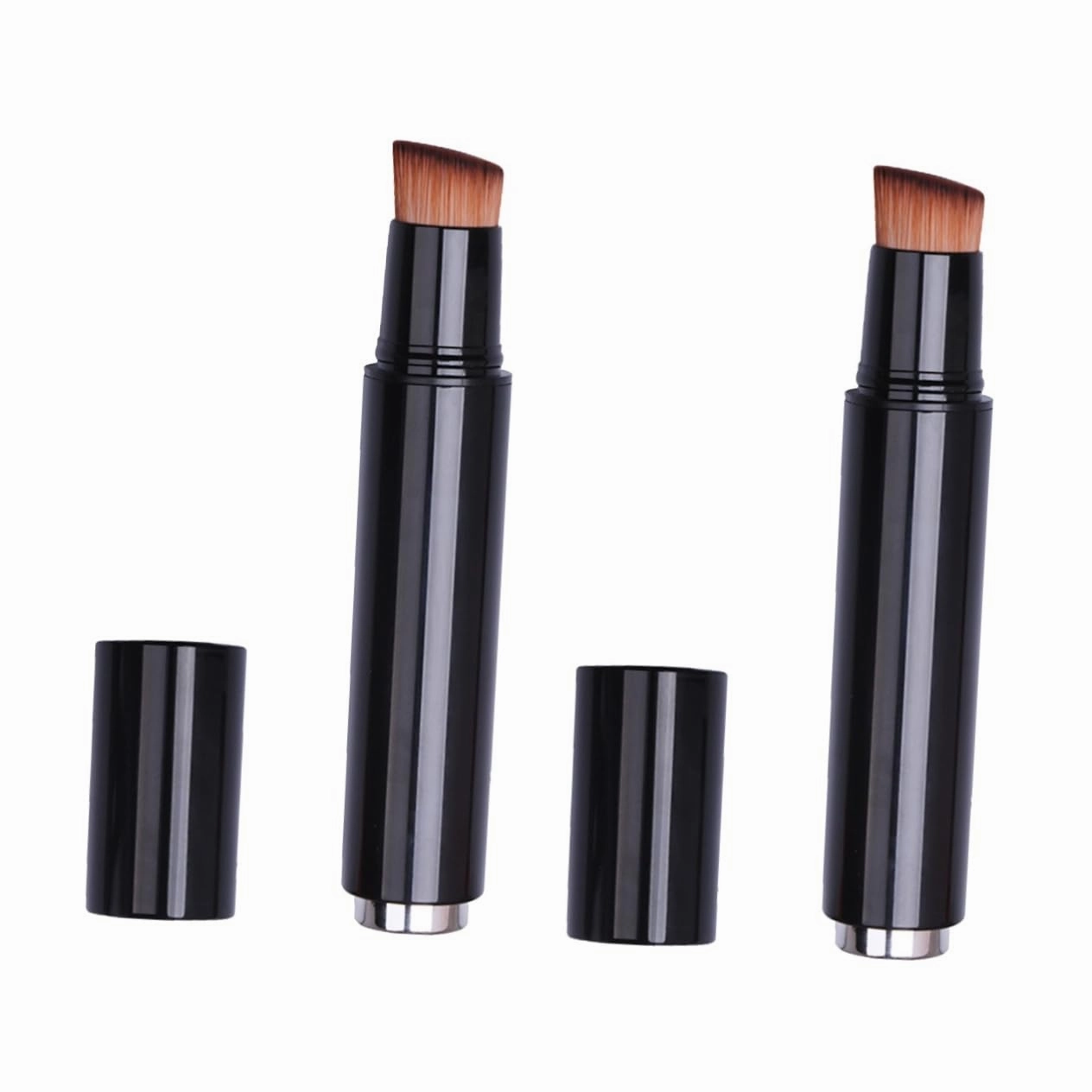 2pcs Cosmetic Kit Makeup Foundation Brush with Portable Plastic Handle Soft Dense Silk for Liquid Foundation Smooth Application
