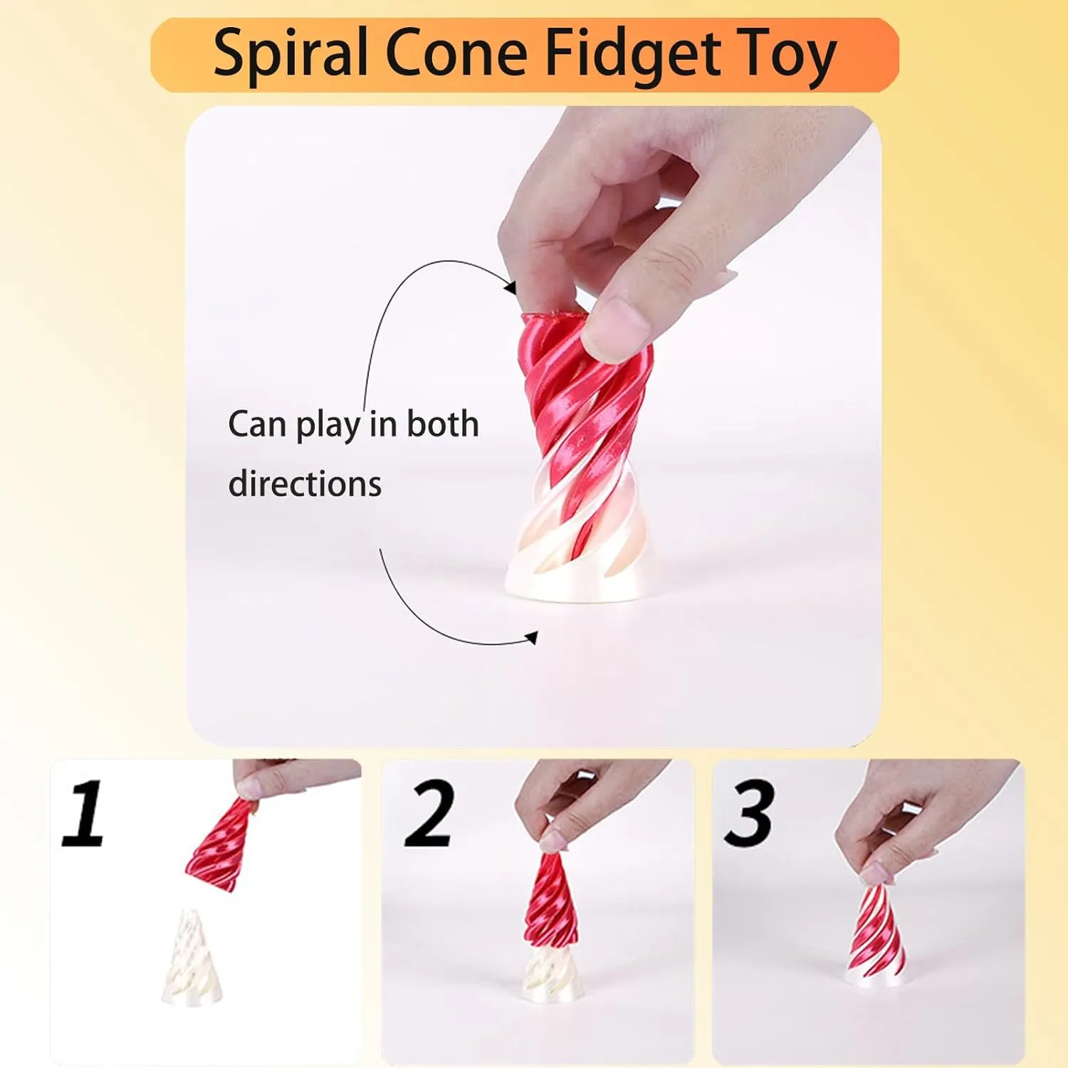 3 Packs Impossible Cone,Spiral Cone Fidget Toy Impossible Pyramid Passthrough Toy,3D Printed Spiral Cone Fidget Toy,Mini Vortex Thread Illusion Desktop Deco Souvenir Gift for Anxiety Relaxing