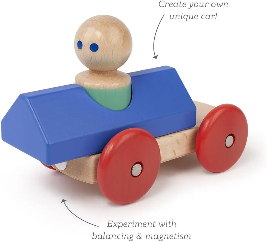3 Piece Tegu Magnetic Racer Building Block Set, Blue Big Top