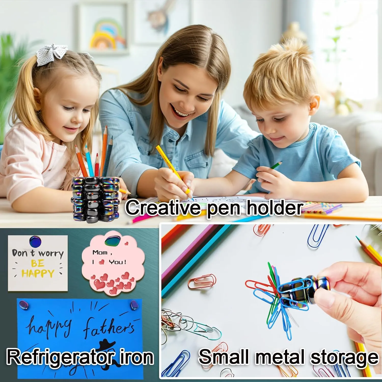 30 Pcs Large Fridge Magnets, Hematite Magnet Fidget kit, Irregular Refrigerator Magnets for Kitchen, DIY Educational Science Kit for Wall Stickers, Magnetic Fidget Toy for whiteboard (Black)