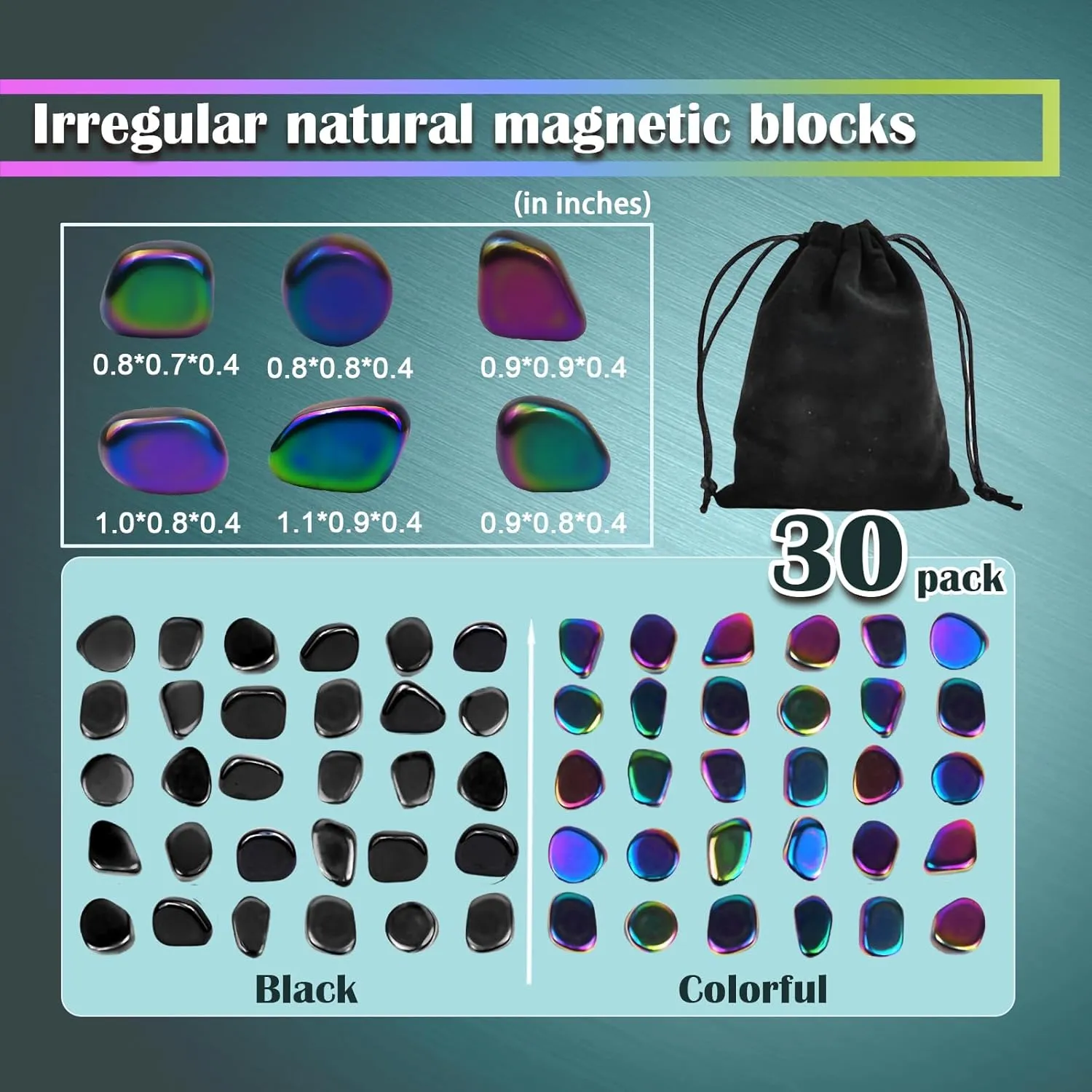 30 Pcs Large Fridge Magnets, Hematite Magnet Fidget kit, Irregular Refrigerator Magnets for Kitchen, DIY Educational Science Kit for Wall Stickers, Magnetic Fidget Toy for whiteboard (Black)