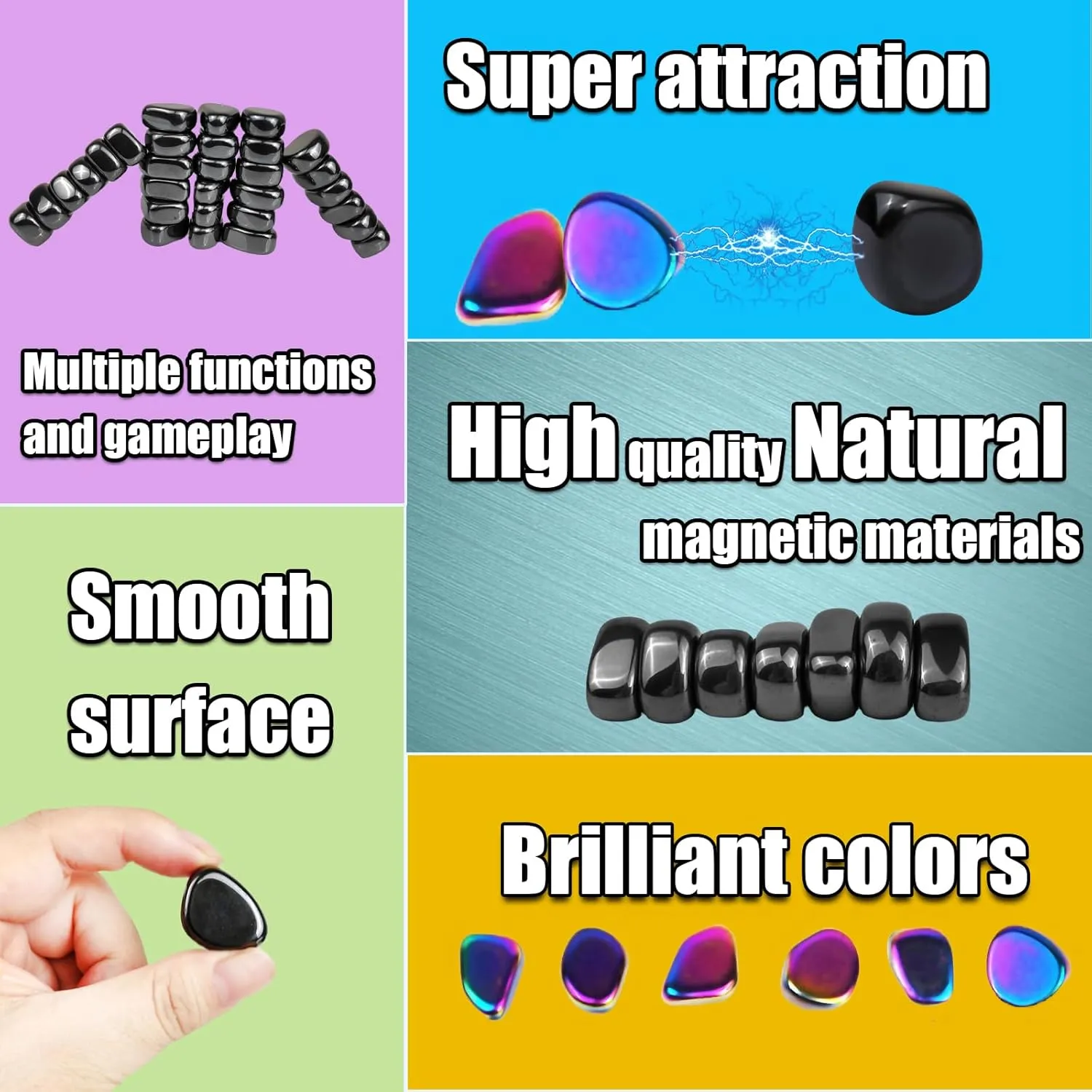 30 Pcs Large Fridge Magnets, Hematite Magnet Fidget kit, Irregular Refrigerator Magnets for Kitchen, DIY Educational Science Kit for Wall Stickers, Magnetic Fidget Toy for whiteboard (Black)