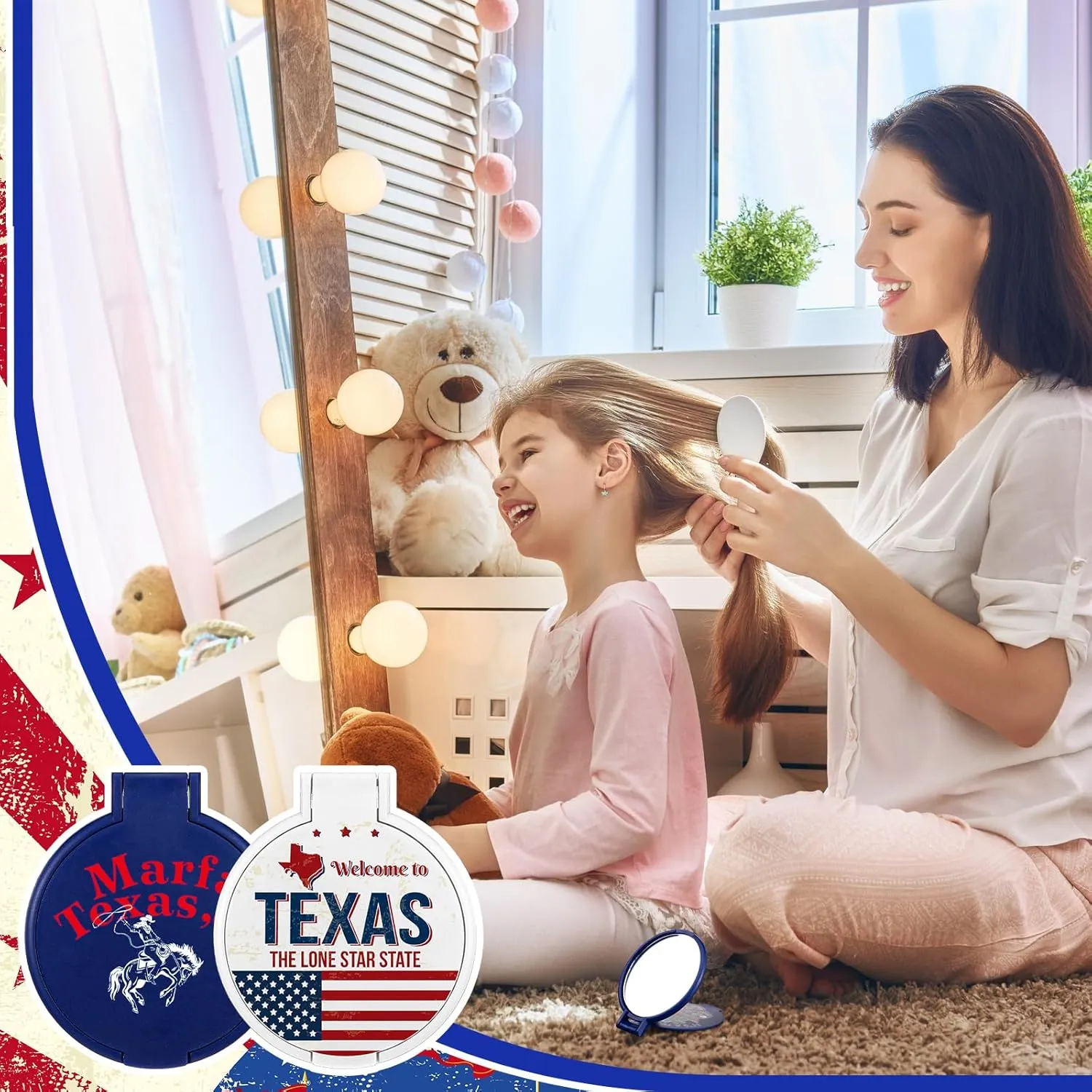 30 Pcs Texas City Compact Mirror Gifts Bulk Travel Souvenirs Small Pocket Portable Round Folding Makeup Hand Mirror Employee Appreciation Gifts for Women Coworker