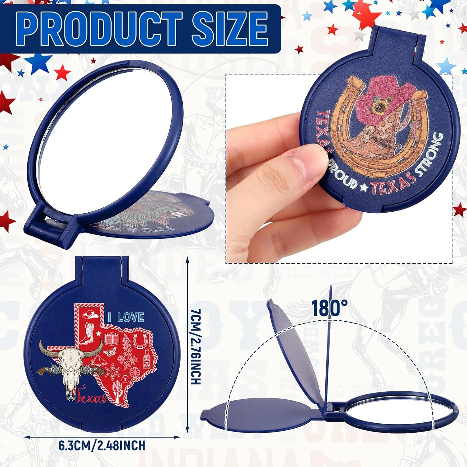 30 Pcs Texas City Compact Mirror Gifts Bulk Travel Souvenirs Small Pocket Portable Round Folding Makeup Hand Mirror Employee Appreciation Gifts for Women Coworker