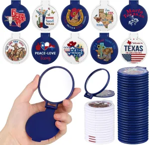30 Pcs Texas City Compact Mirror Gifts Bulk Travel Souvenirs Small Pocket Portable Round Folding Makeup Hand Mirror Employee Appreciation Gifts for Women Coworker