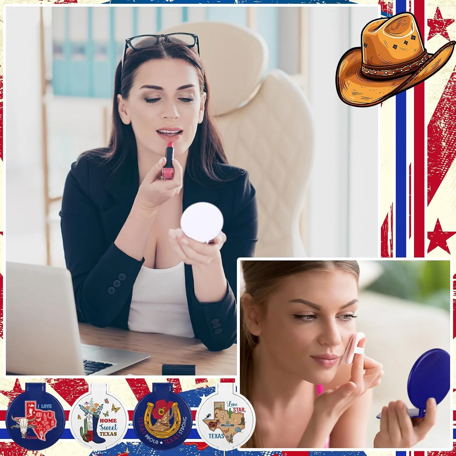 30 Pcs Texas City Compact Mirror Gifts Bulk Travel Souvenirs Small Pocket Portable Round Folding Makeup Hand Mirror Employee Appreciation Gifts for Women Coworker