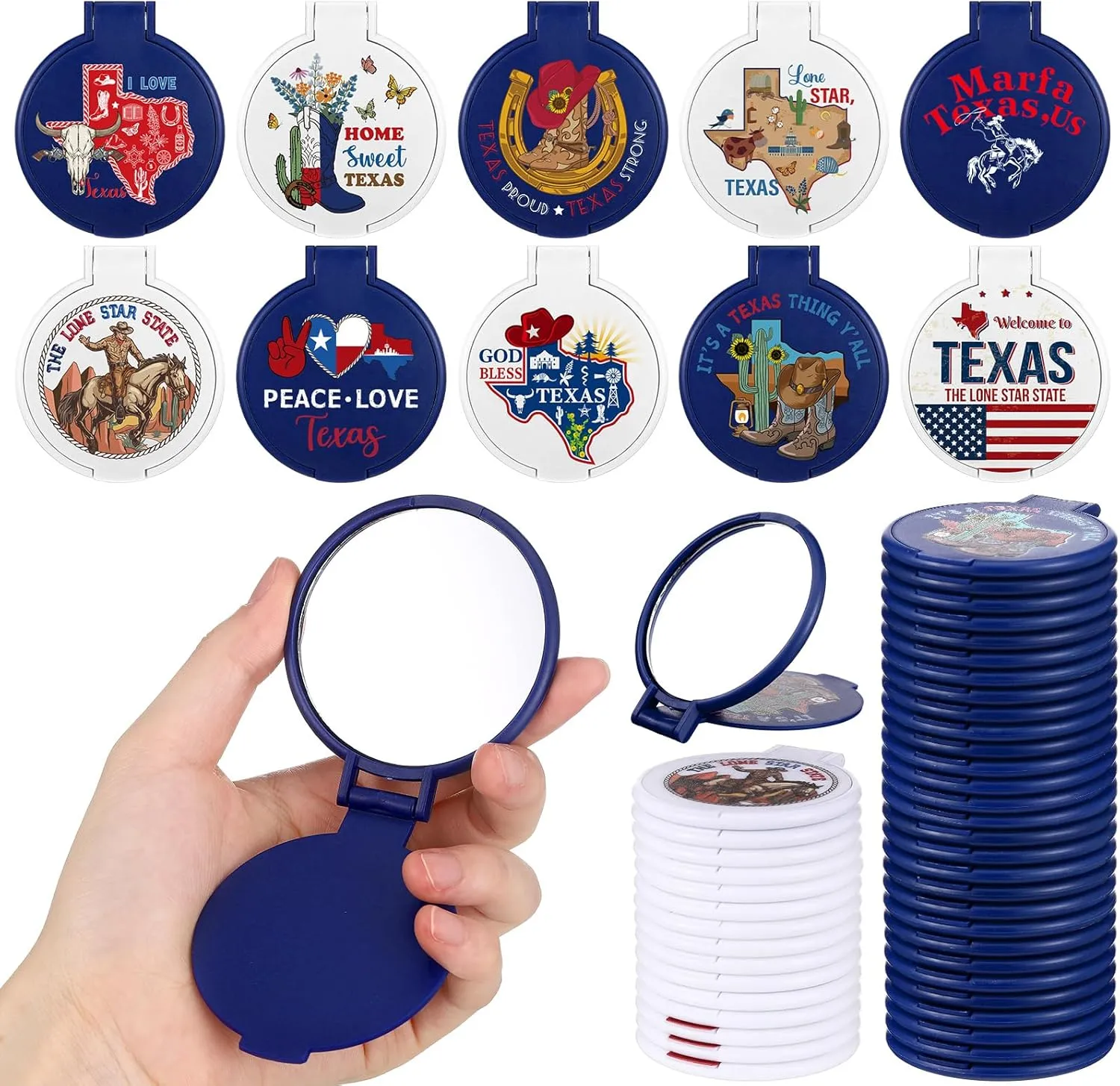 30 Pcs Texas City Compact Mirror Gifts Bulk Travel Souvenirs Small Pocket Portable Round Folding Makeup Hand Mirror Employee Appreciation Gifts for Women Coworker