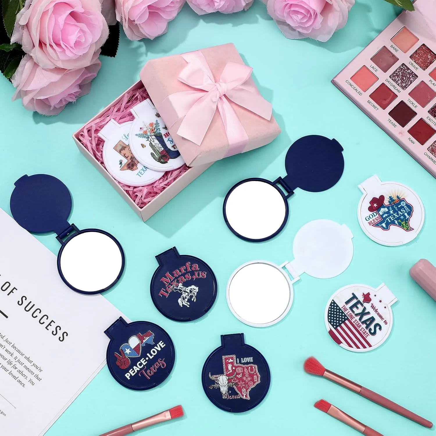 30 Pcs Texas City Compact Mirror Gifts Bulk Travel Souvenirs Small Pocket Portable Round Folding Makeup Hand Mirror Employee Appreciation Gifts for Women Coworker