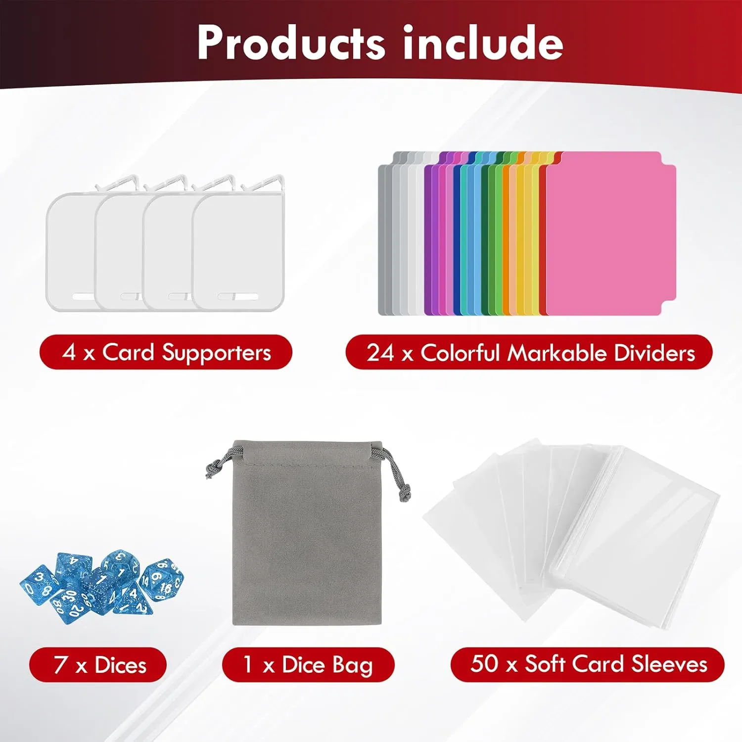 3200  Trading Card Storage Box with Dividers, Sleeves, Dice Bag & Magnetic Closure, PU Leather Deck Case – Fits Standard TCG, Sports Cards – 4 Row (Red)