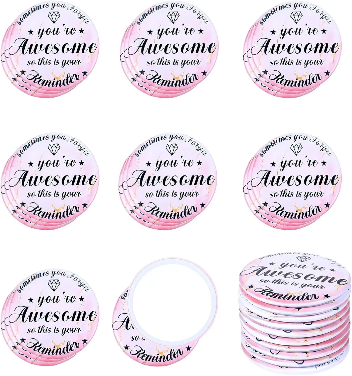 36Pcs Inspirational Compact Mirror Employee Appreciation Gifts Bulk Small Makeup Mirror Portable Round Mini Pocket Mirrors for Purse Valentines, Women Coworker Friends Favors