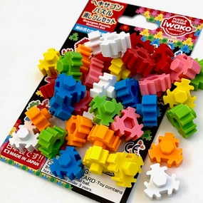 38309 IWAKO HEXAGON PUZZLE ERASER CARDS-10 CARDS