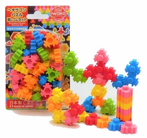 38309 IWAKO HEXAGON PUZZLE ERASER CARDS-10 CARDS
