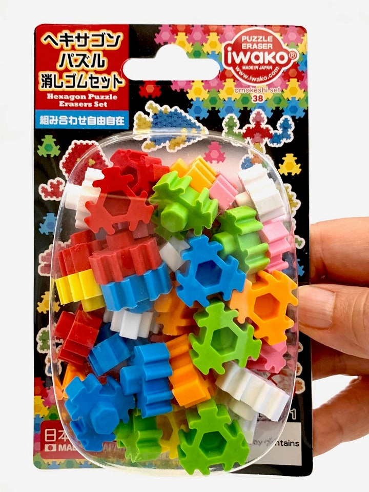 38309 IWAKO HEXAGON PUZZLE ERASER CARDS-10 CARDS