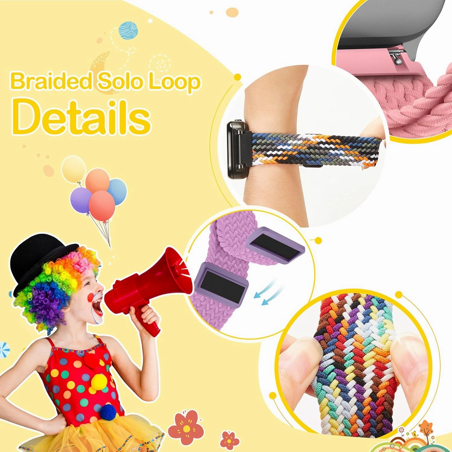 3 Pack Adjustable Braided Stretchy Solo Loop Compatible with Gizmo Watch 3 2 1/ Gabb Watch 3 2 1/ SyncUP/Cosmo JrTrack Kid Watch, 20mm Soft Breathable Kids Bands with Magnetic Buckle for Boys Girls