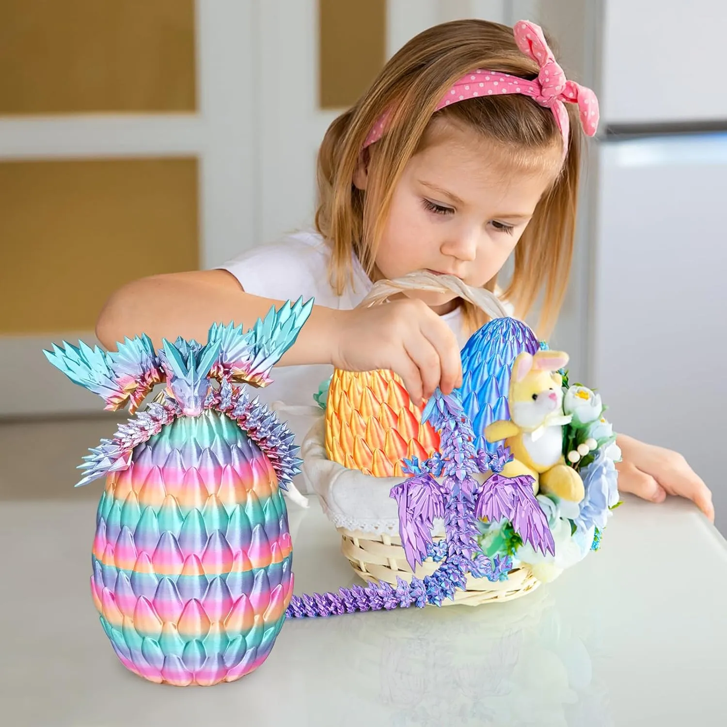 3D Printed Flying Dragon Egg with Articulated Dragon Inside – Toys&Gifts for Kids,Home Decor,Creative Ornaments,Birthday,Easter (Rainbow,Medium)