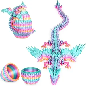 3D Printed Flying Dragon Egg with Articulated Dragon Inside – Toys&Gifts for Kids,Home Decor,Creative Ornaments,Birthday,Easter (Rainbow,Medium)