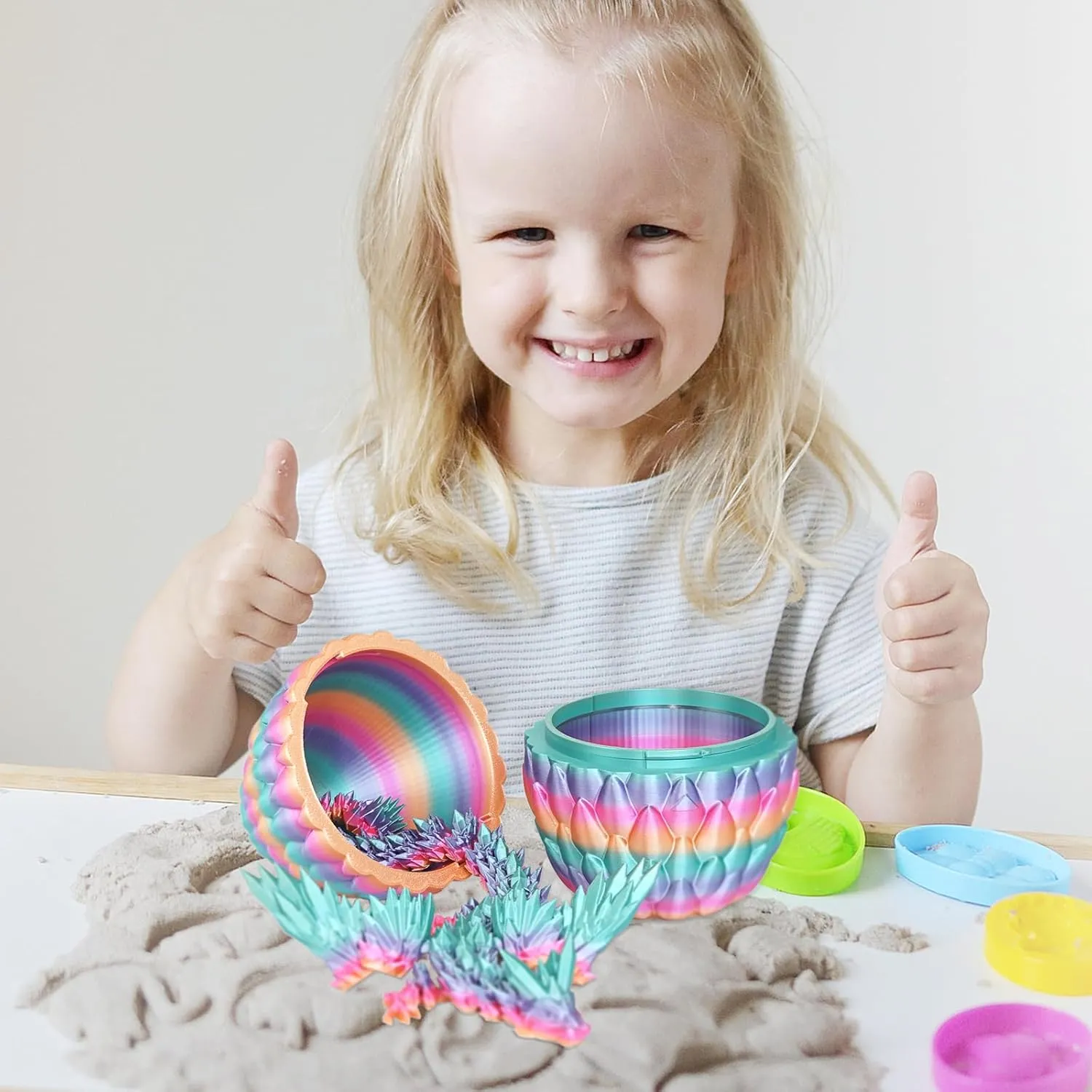 3D Printed Flying Dragon Egg with Articulated Dragon Inside – Toys&Gifts for Kids,Home Decor,Creative Ornaments,Birthday,Easter (Rainbow,Medium)