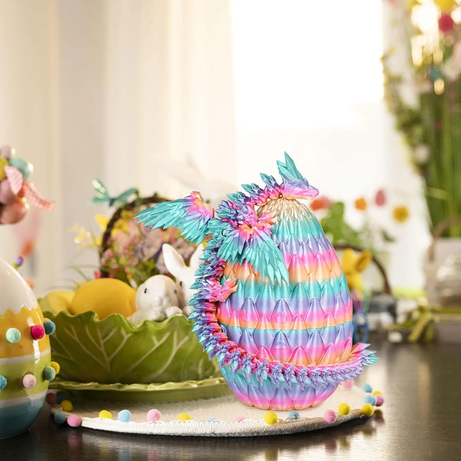 3D Printed Flying Dragon Egg with Articulated Dragon Inside – Toys&Gifts for Kids,Home Decor,Creative Ornaments,Birthday,Easter (Rainbow,Medium)