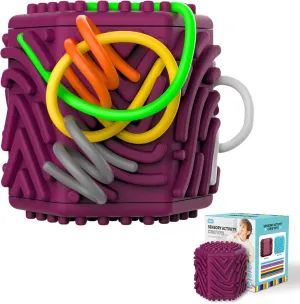 3D Sensory Activity Board - Silicone Sensory Toys, 8 - Sided Fidget Toys for Calming, Stress, Anxiety, ADHD & Autism, Ideal for Kids 3  & Adults with 10 Strings & Open Lid Storage, Quiet & Mess - Free