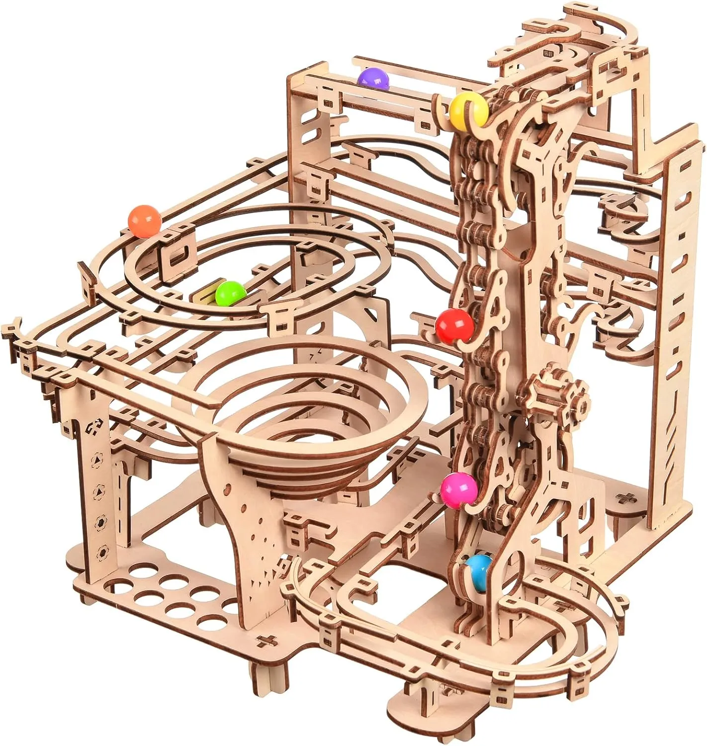 3D Wooden Puzzle Marble Running Kit - Mechanical Model Building Kit for Adults, Brain Teaser Assembly Model, DIY Wooden Puzzle Hobby Toy Gift for Adults and Teens