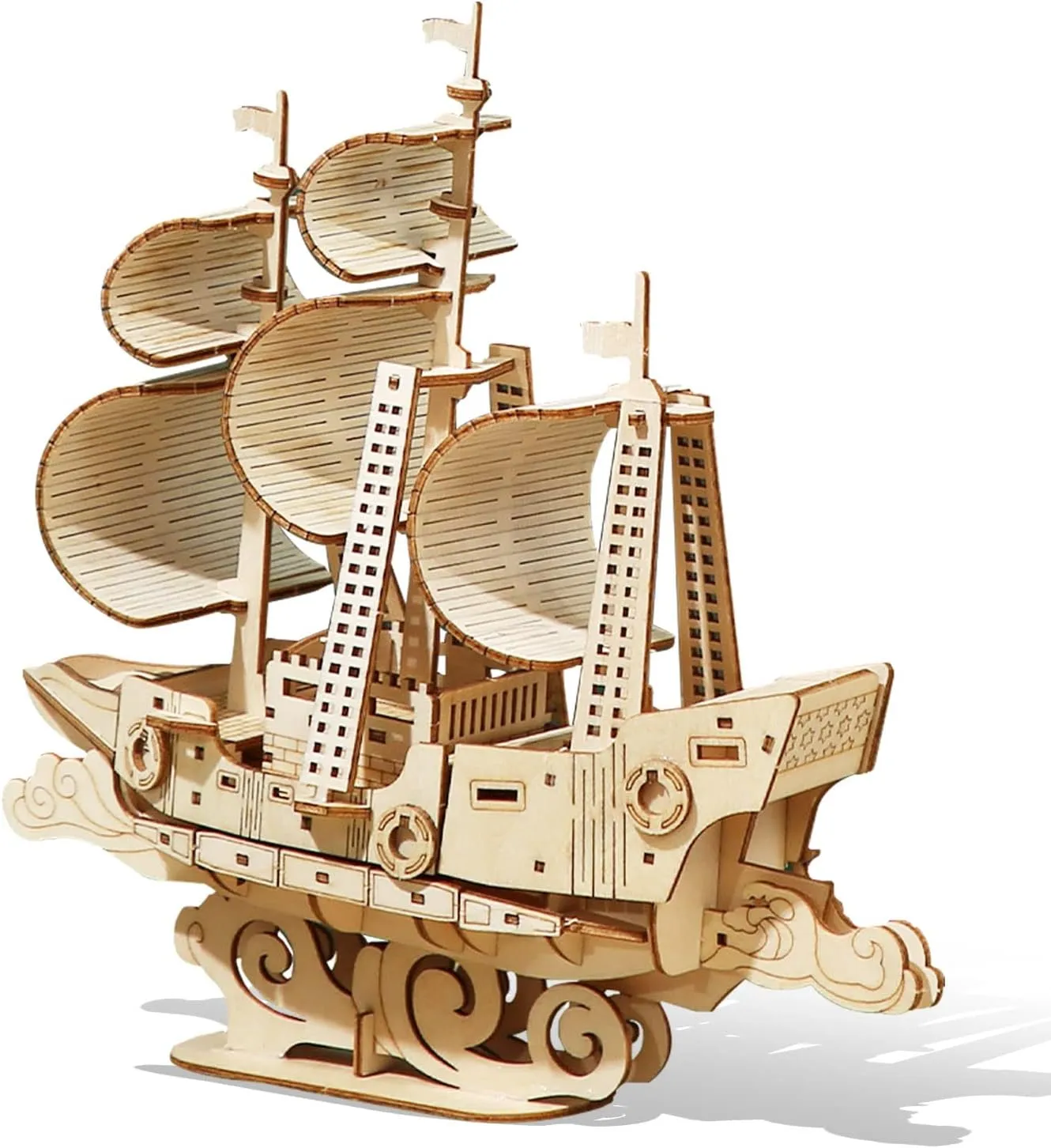 3D Wooden Sailboat Puzzle for Adults Wood Block Puzzle-Model Building Kit-Gift for Birthday/Father's Day