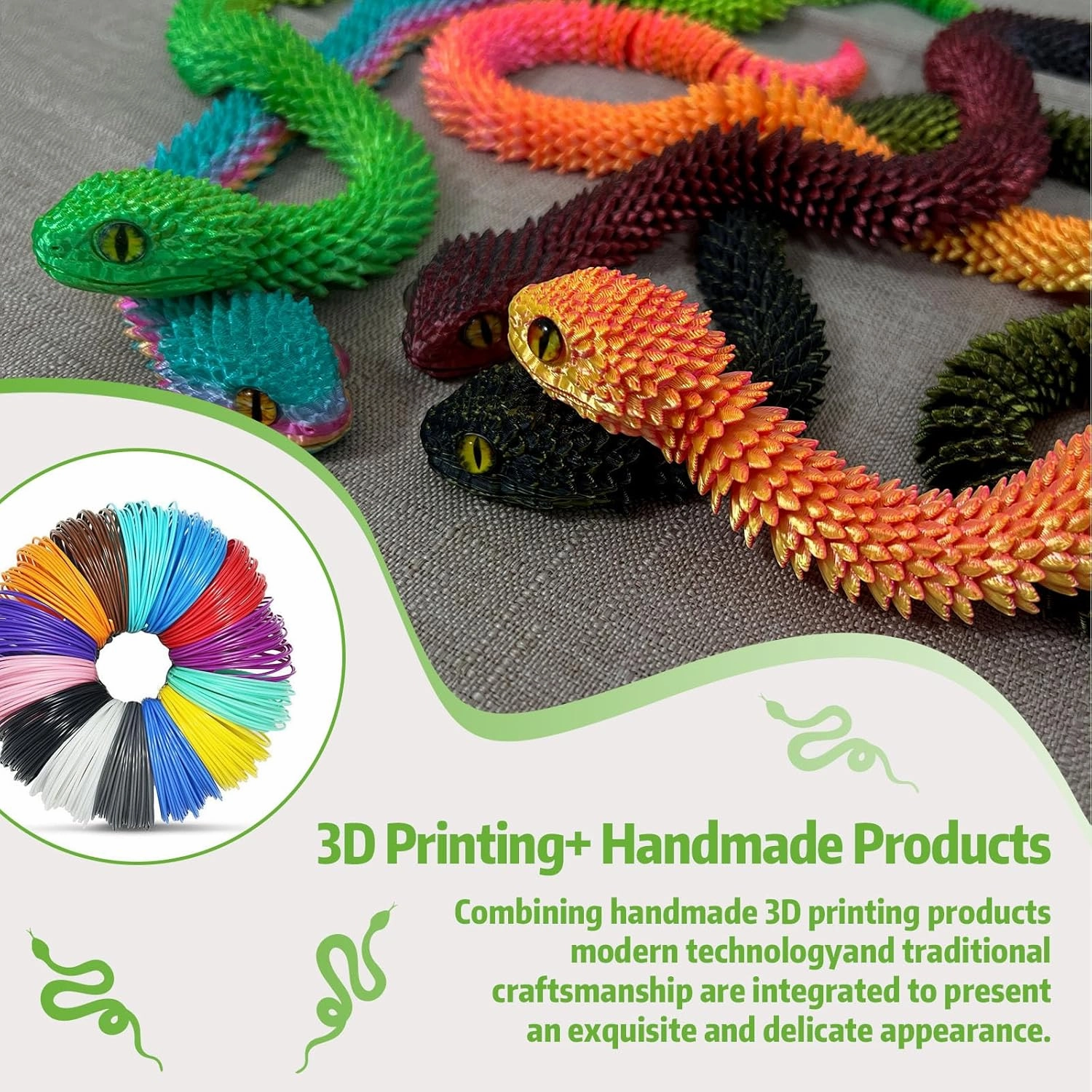 3D Printed Animals-Snake Viper,3D Printed Snake Toys 3D Printed Articulated Snake 3D Printed Animals Animal Model Ornaments Creative Funny Toy Festival Gift for Frends (Purple, 29 Inch)