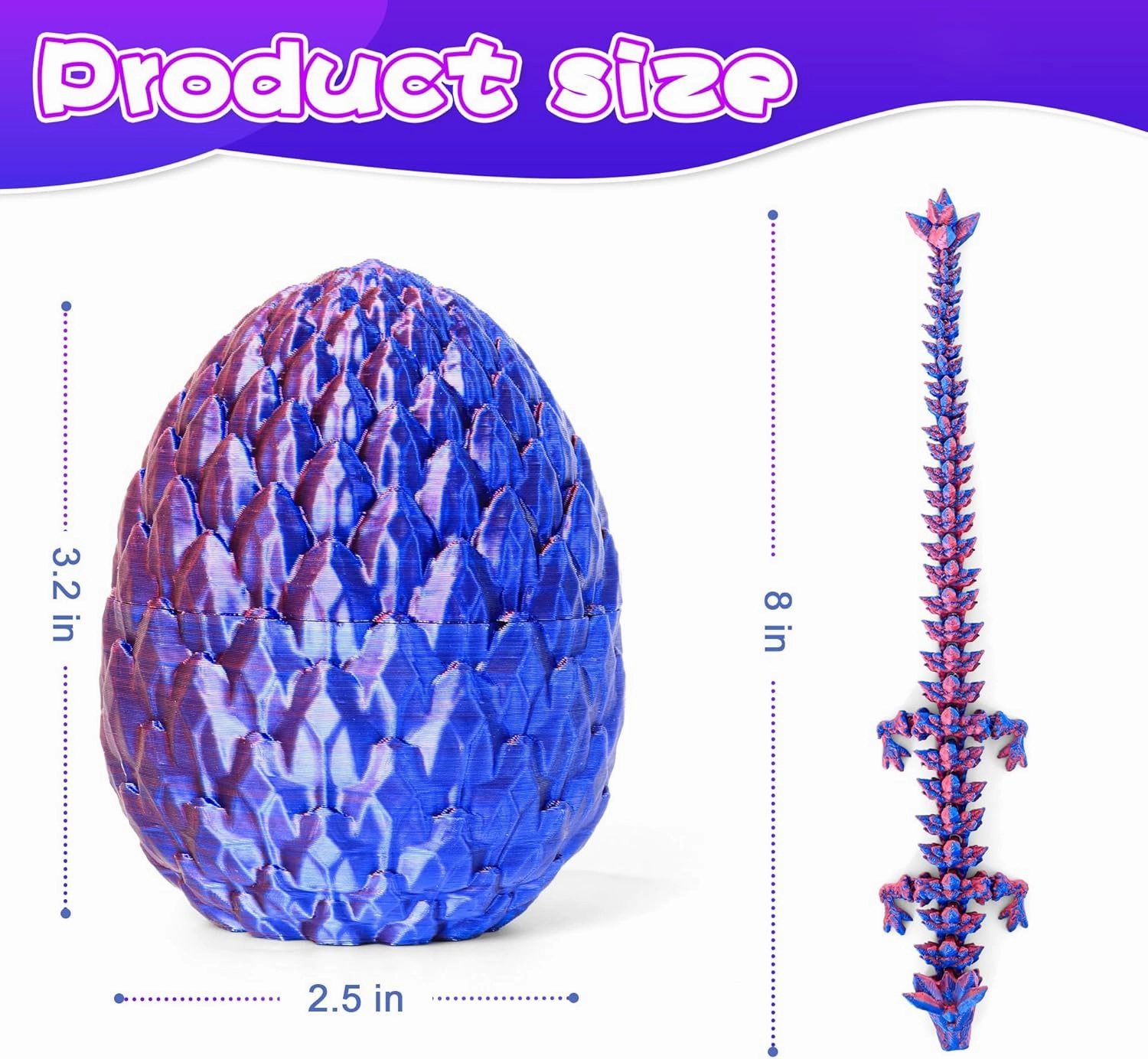 3D Printed Articulated Dragon Egg – Easter Basket Stuffers, Fidget Toy Gift for Kids & Adults(4Pcs)
