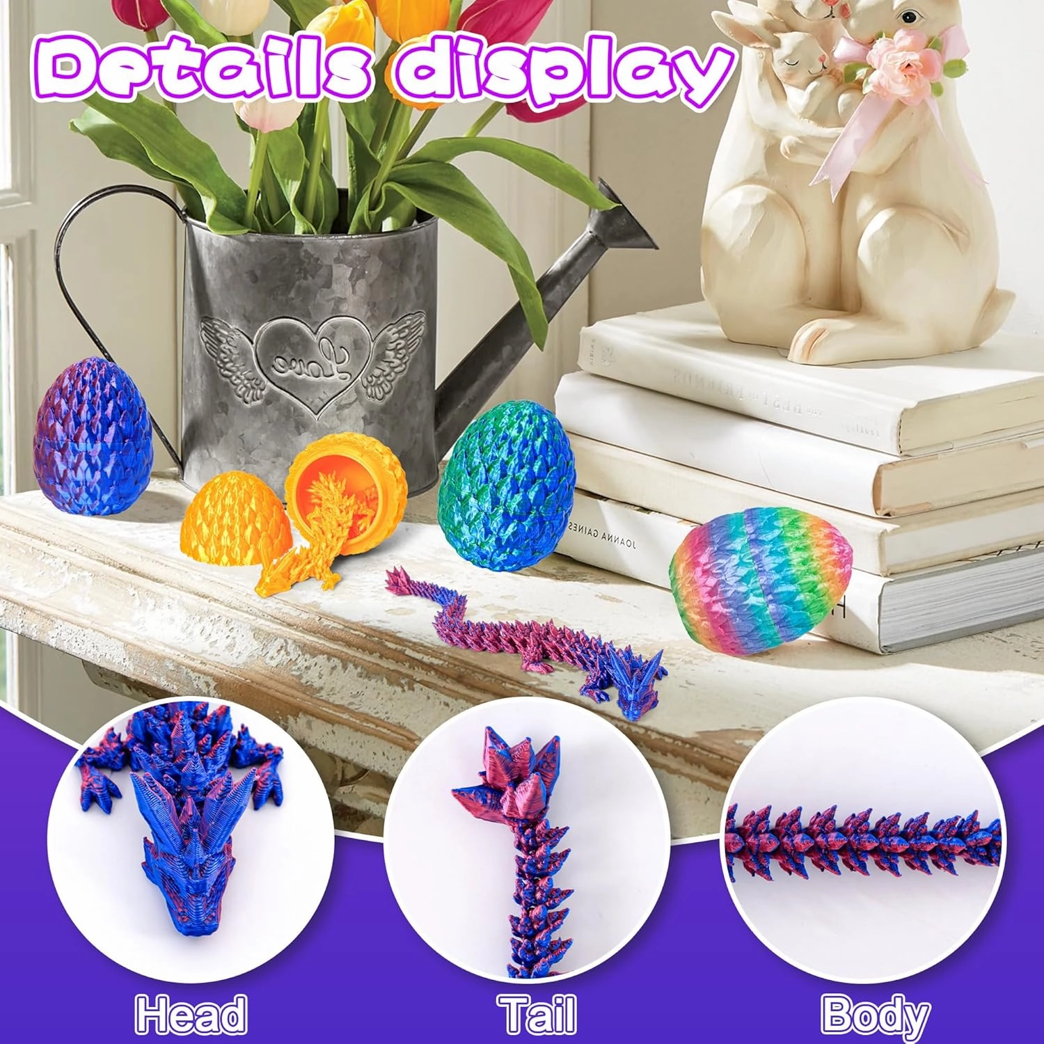 3D Printed Articulated Dragon Egg – Easter Basket Stuffers, Fidget Toy Gift for Kids & Adults(4Pcs)